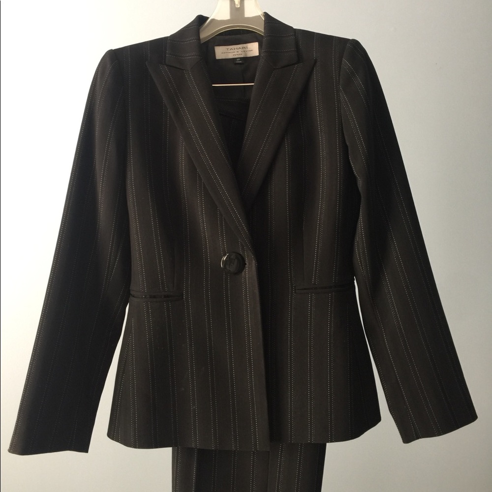 Tahari Black with White Strips Pant Suites